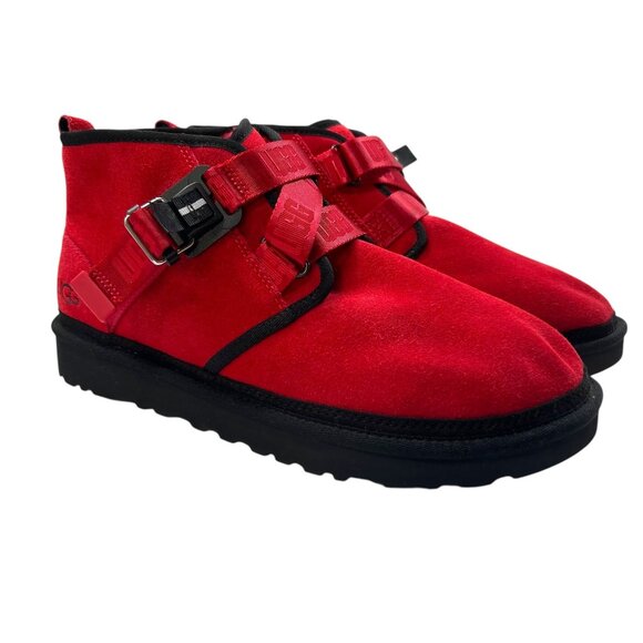 UGG Men's NWOB Neumel Snapback Red Buckle Suede Ankle Boots Size 11 - Picture 1 of 9
